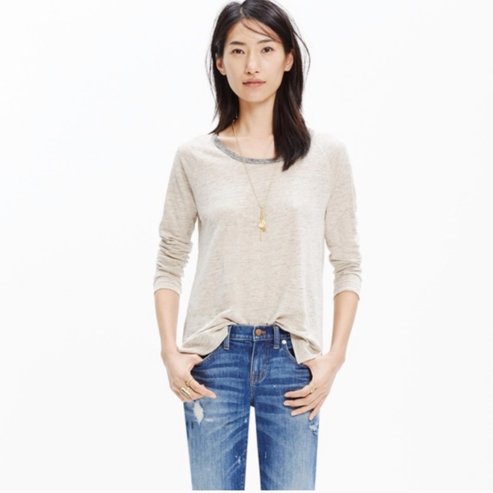 Madewell Modern Linen Ringer Raglan Tee Shirt Top